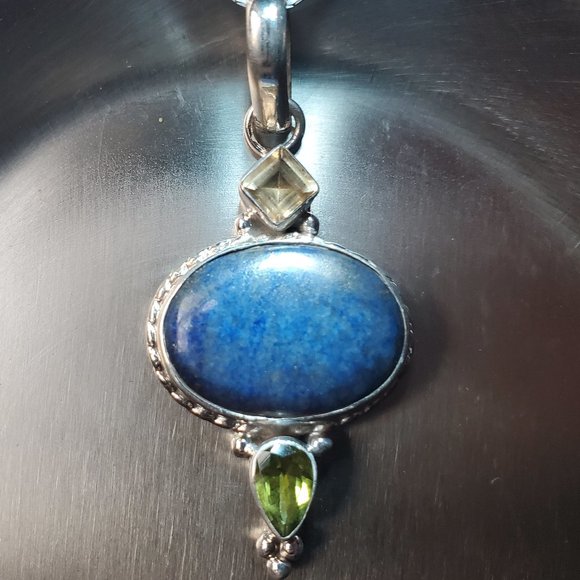 Jewelry - LAPIS LAZULI   PERIDOT  &  CITRIN  STERLING SILVER PENDANT